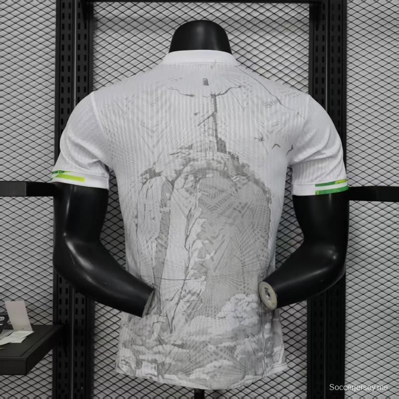 Player Version 2025 Brazil White with Christ the Redeemer Watercolor Jersey
