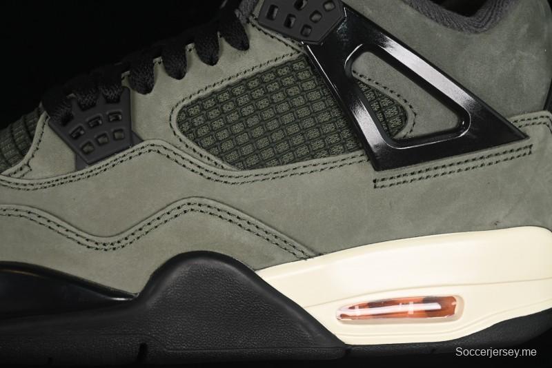 حذاء نايك Undefeated x Air Jordan 4 OG من نايك أنديفايتد باللون الأخضر الزيتوني مع لمسات برتقالية وسوداء - IB1519-200