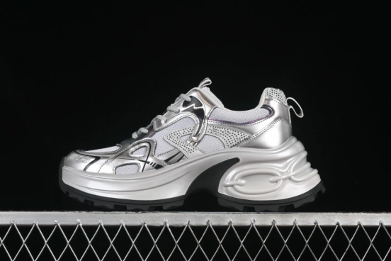 GG-CC 25ss حذاء رياضي مكتنزة جديد بمنصة مكتنزة بزيادة ارتفاع 7 سم وتصميم غير منتظم - 668-2 أسود