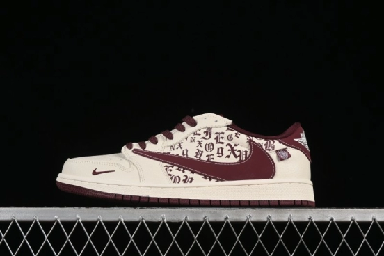 نايكي ترافيس سكوت × فراجمينت ديزاين × اير جوردان 1 اير جوردان 1 اوج 1 اوج 1 اكس هودي AJ1 كروس تعاون بني مطبوع حذاء رياضي كاجوال منخفض الرقبة - LD2025-016