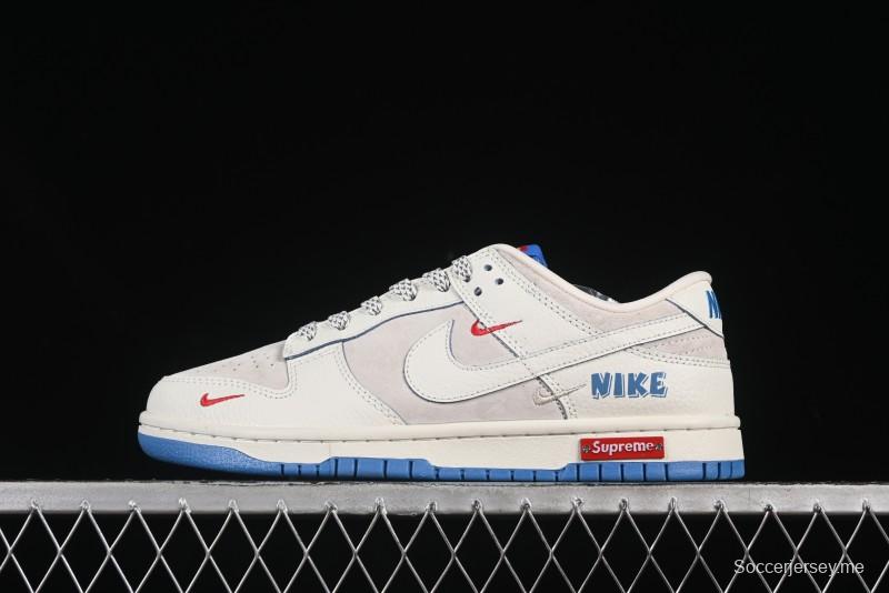حذاء تزلج نايك SB Dunk Low Anniversary التعاون الثلاثي المخصص للذكرى السنوية باللون الكريمي الأبيض والأزرق ذو نعل أزرق منخفض التزلج الكاجوال - SC9207-411