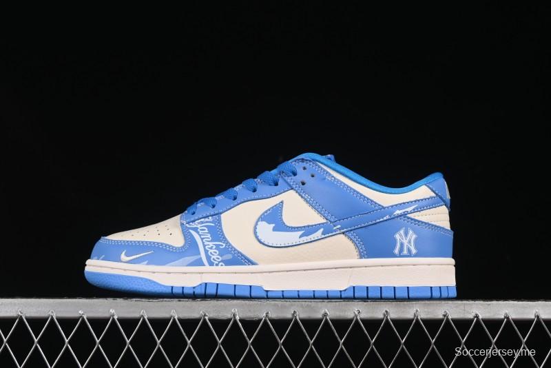 حذاء تزلج نايك SB Dunk Low MLB باللون الأزرق والأبيض والأزرق والأزرق سويوش الذكرى السنوية حذاء تزلج كاجوال منخفض علوي مخصص - KK1333-036