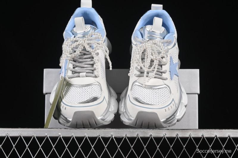 GG-CC حذاء أبي مجوف بأربطة من نفس الطراز مع زيادة ارتفاع مخفي 5 سم - G25X269 أبيض أزرق