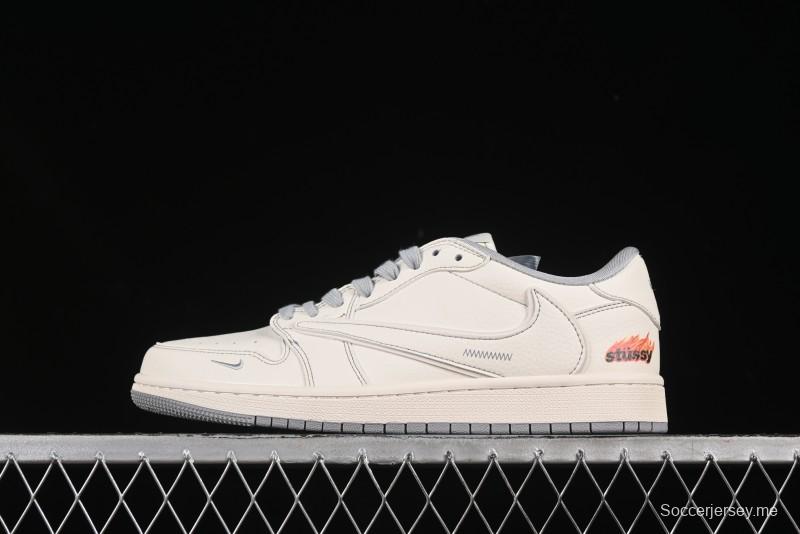 حذاء نايك ترافيس سكوت x Fragment Design x Air Jordan 1 OG Low OG SP AJ1 Stussy Collaboration حذاء رياضي منخفض الكاجوال باللون الرمادي الفاتح اللهب - ZH2598-228