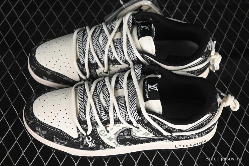 حذاء تزلج نايك SB Dunk Dunk Low LV Collaboration Strap أسود بطبعة دنيم الذكرى السنوية حذاء تزلج كاجوال منخفض مخصص - YX5066-320