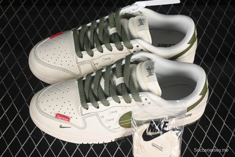حذاء تزلج نايك SB Dunk Dunk Low Stussy Collaboration باللون البيج والأخضر المخصص للذكرى السنوية - XS6089-533