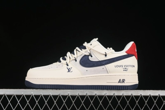 حذاء نايك اير فورس 1 '07 منخفض LV Collaboration Blue Swoosh Drawstring Sneakers Casual - DM686868-083