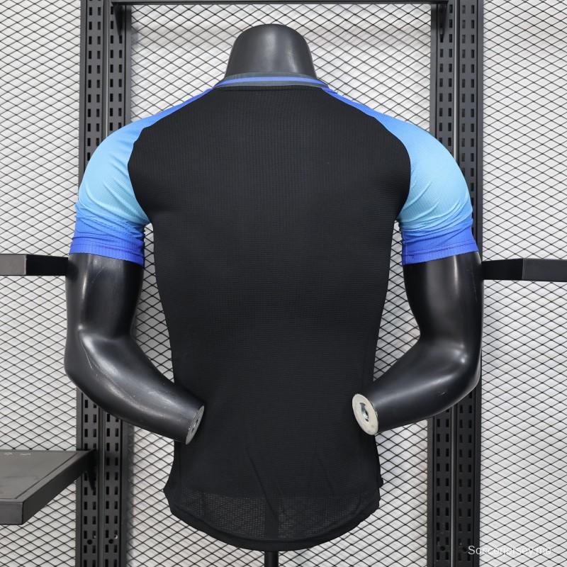 نسخة اللاعب 2025 قميص الجزائر أسود بأكمام زرقاء 2025