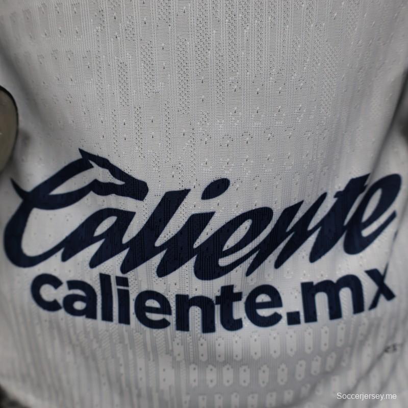 إصدار اللاعب 25/26 قميص كلوب أمريكا 25/26 خارجي أبيض مع شعار النسر الكحلي والذهبي