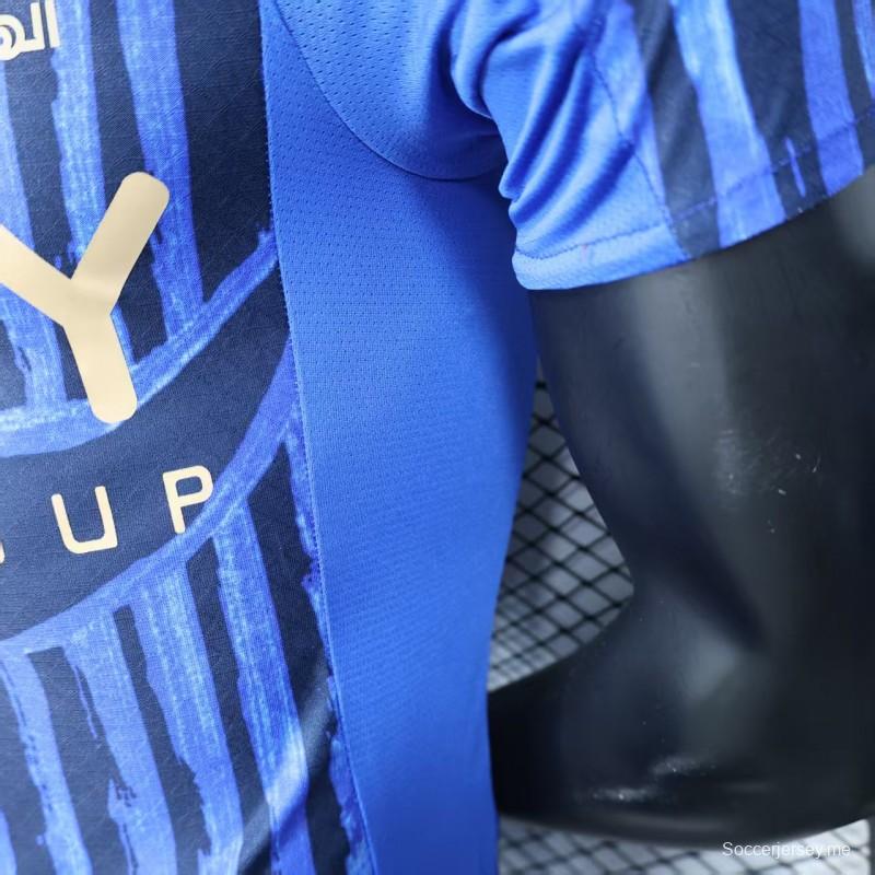 نسخة اللاعب 25/26 قميص الهلال 25/26 أزرق بخطوط عمودية