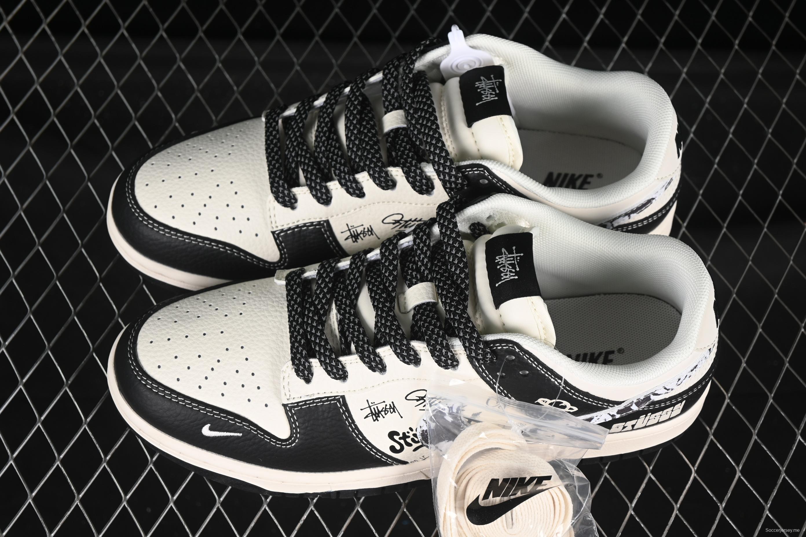 Nike SB Dunk Low Stussy Collaboration Graffiti Black White Anniversary Custom Low-Top Skate Shoes - XS6089-590