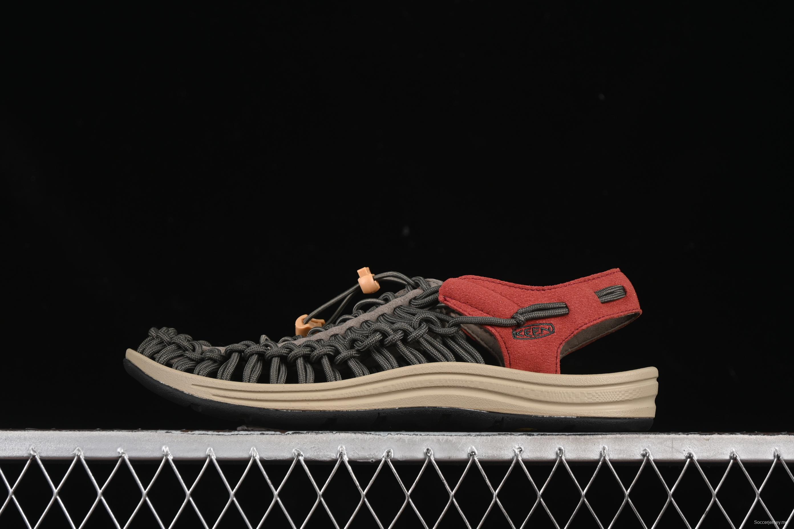 Keen Uneek Flat-M Woven Stretch Multi-Purpose Outdoor Sandals for Hiking and Water Activities - 1025171 BLACK PINE GREEN