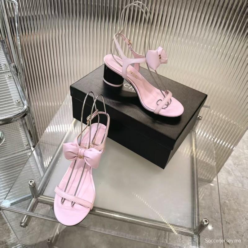 2025 Women Chanel Pink Leather Sandals Bow LY00260