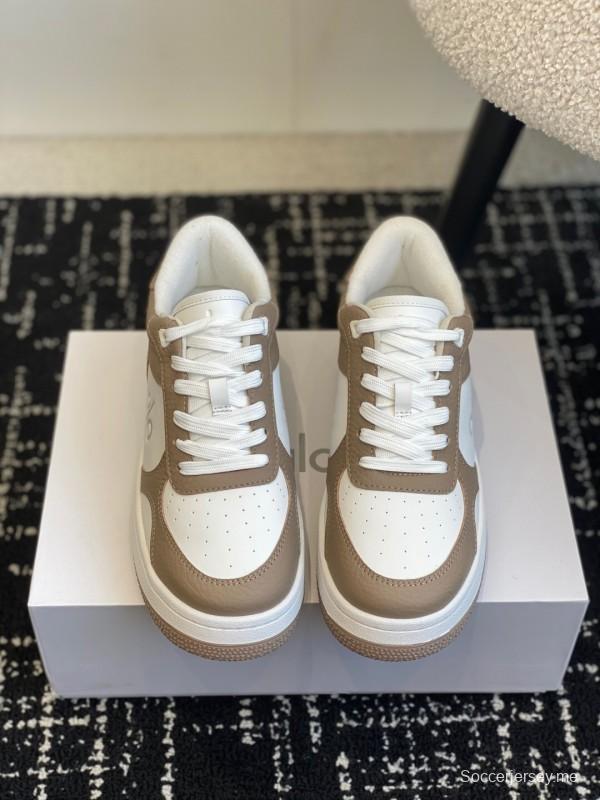 2025 Women Alo White Brown Leather Sneakers KFY00280