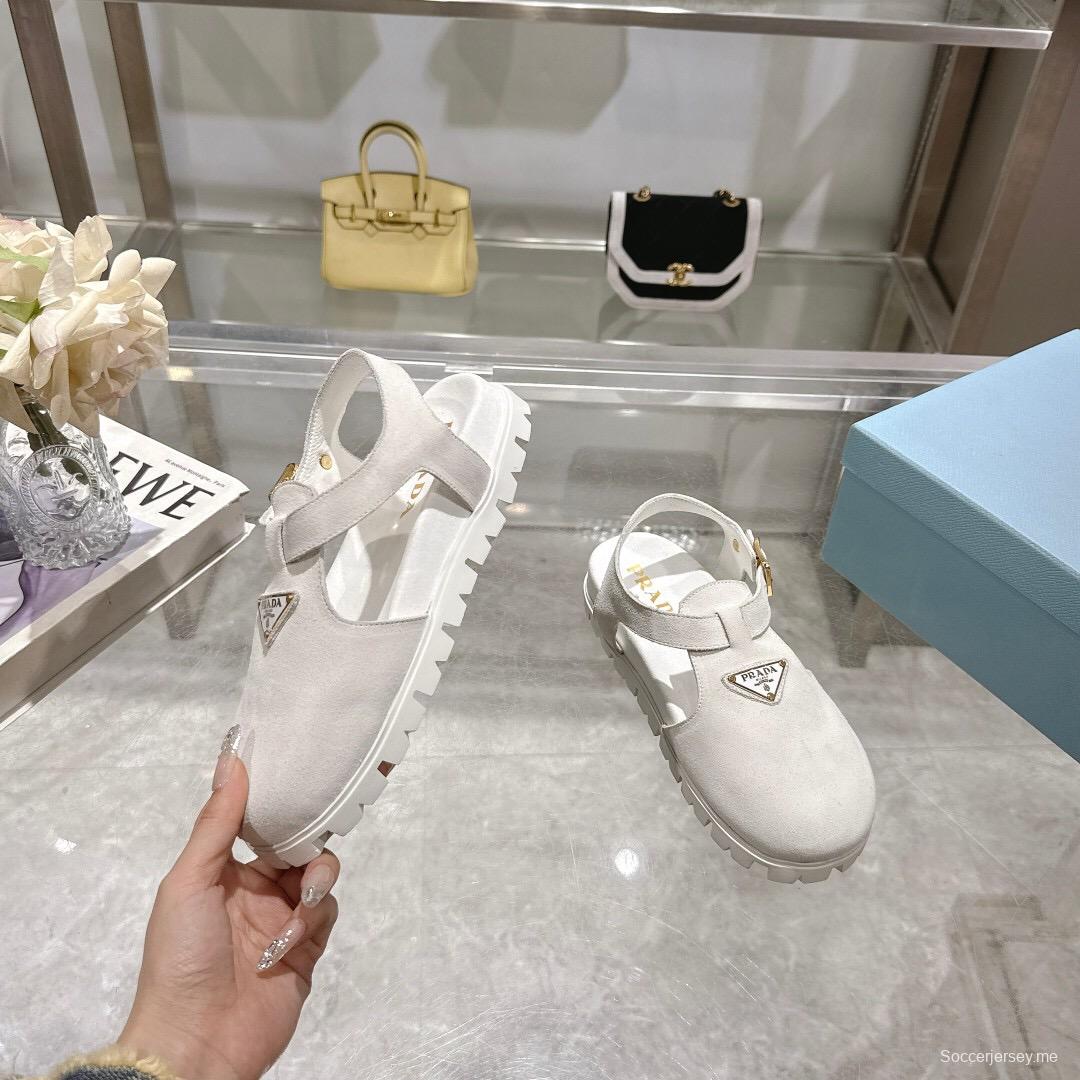 2025 Women Prada White Suede Sandals LY00270