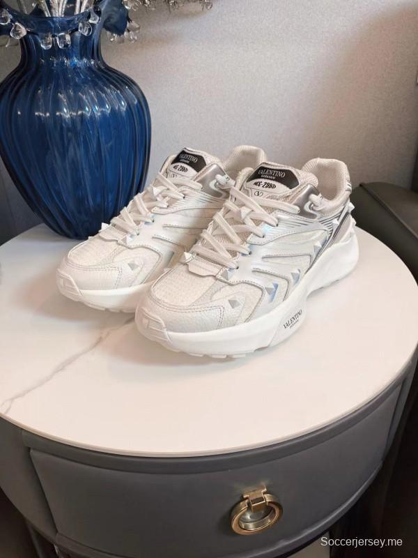 2024 Unisex Valentino White Silver Mesh Leather Sneakers MJ00410