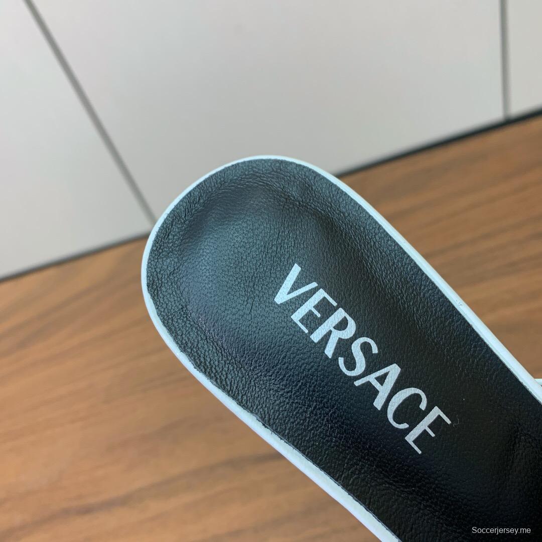 2025 Women VERSACE White Leather Slippers