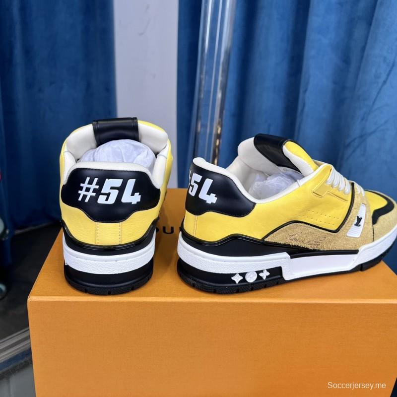2025 Men Louis Vuitton Yellow Black Leather Suede Sneakers