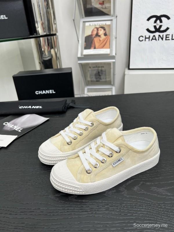 2025 Women Chanel Cream Canvas Leather Casual Sneakers LY00230