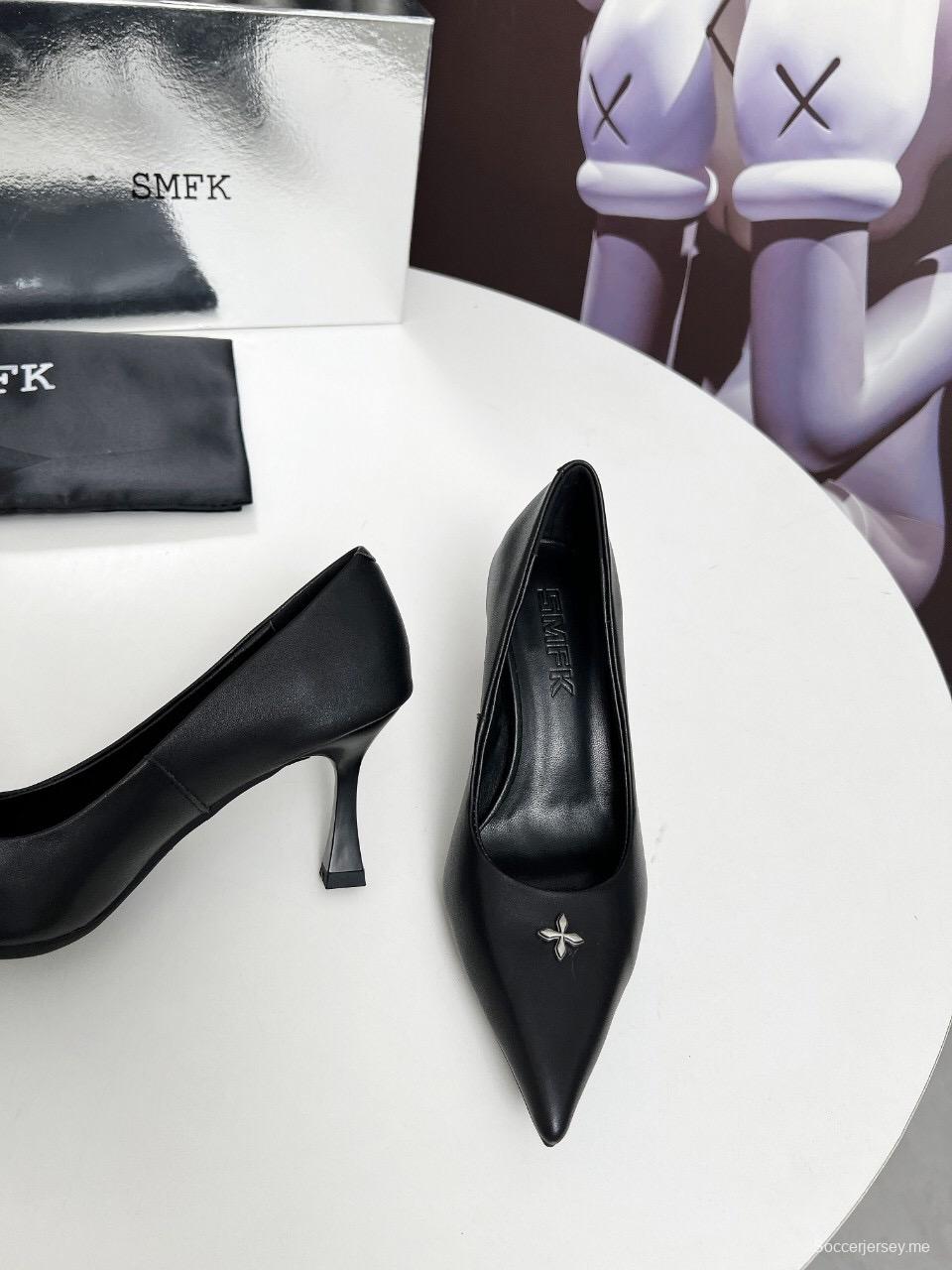 2025 Women SMFK Black Leather Heels LY