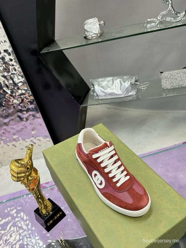 2024 Unisex Gucci Red Burgundy White Leather Suede Sneakers MJ00310