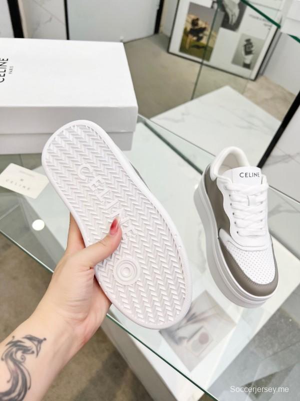 2025 Women Celine White Grey Leather Block Triomphe Sneakers LY00270