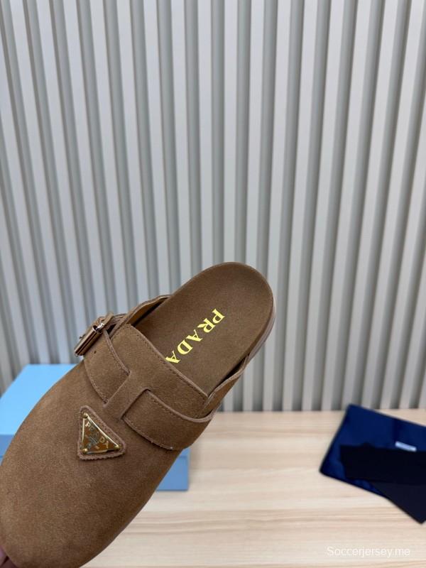 2025 Slippers Prada Brown Suede Slippers LY00280