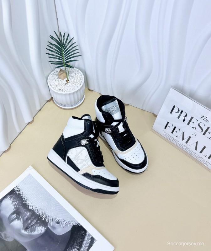 2024 Kids Dior White Grey Black Leather Canvas Sneakers