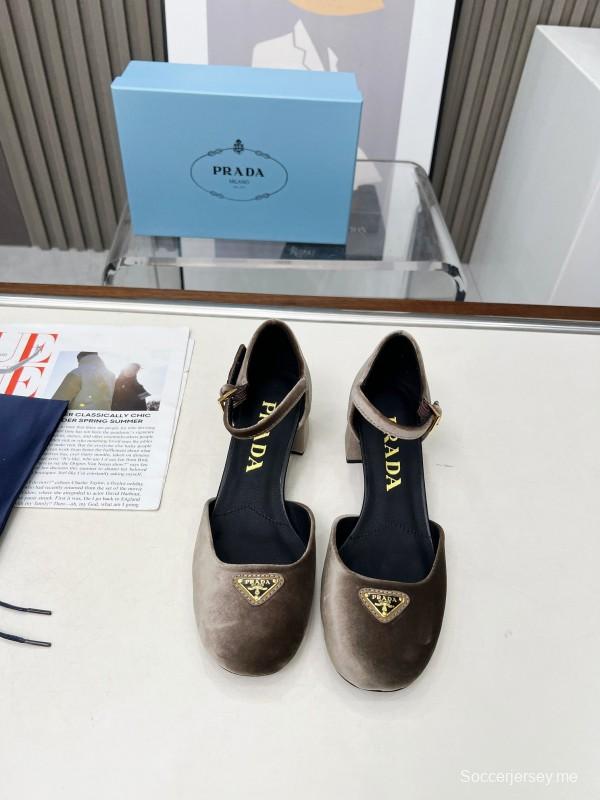 2025 Women Prada Brown Velvet Mary Jane Shoes