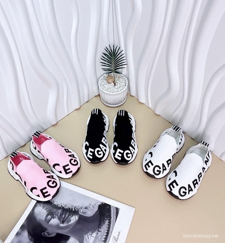 2024 Kids Dolce & Gabbana Pink Black White Fabric Slip-On