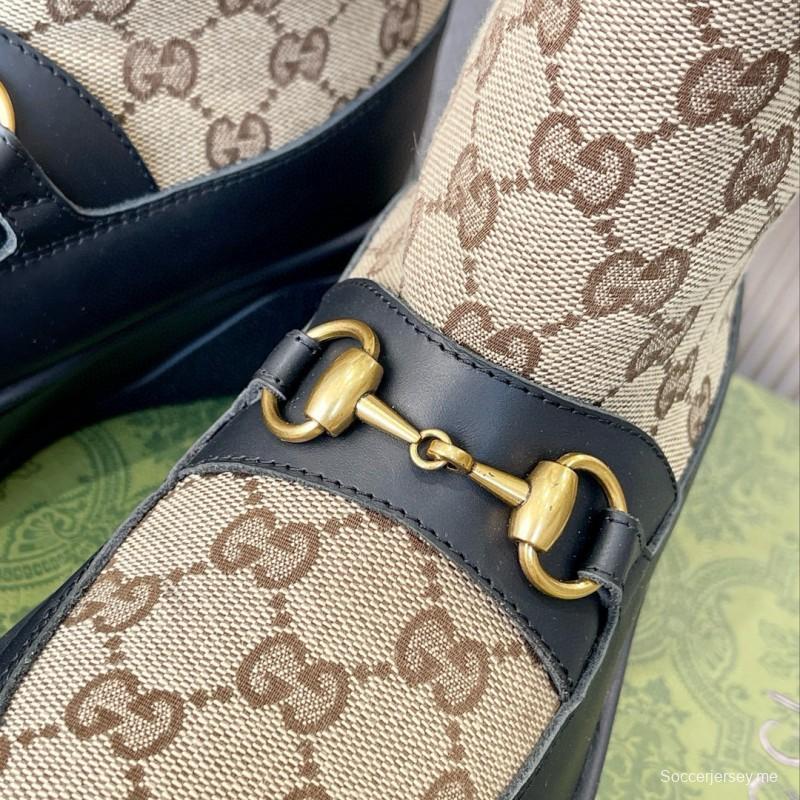 2024 Women Gucci Beige Brown Leather Snow Boots Horsebit MJ00420