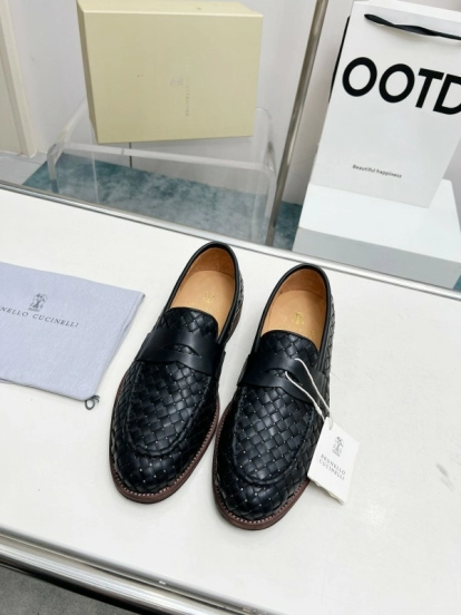 2024 Men Brunello Cucinelli Black Leather Loafers MJ00500