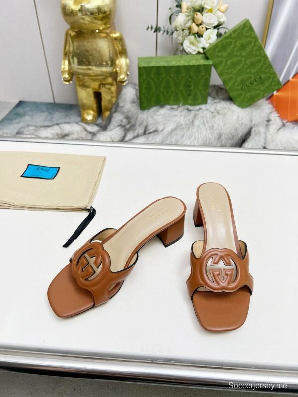 2025 Gucci Brown Leather Slippers MJ00190