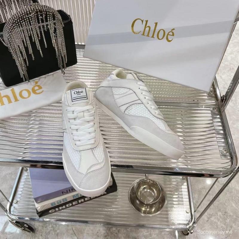 2025 Women Chloé White Suede Mesh Casual Sneakers LY00280 LY00300