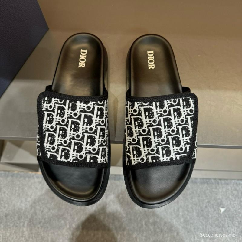 2024 Slippers Dior Black White Canvas Slippers MJ00180