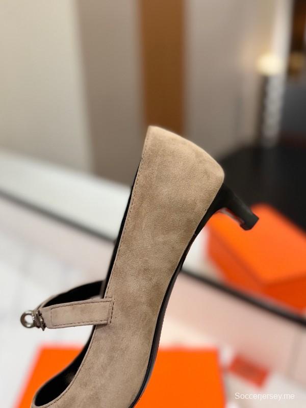 2025 Women Hermès Beige Suede Mary Jane
