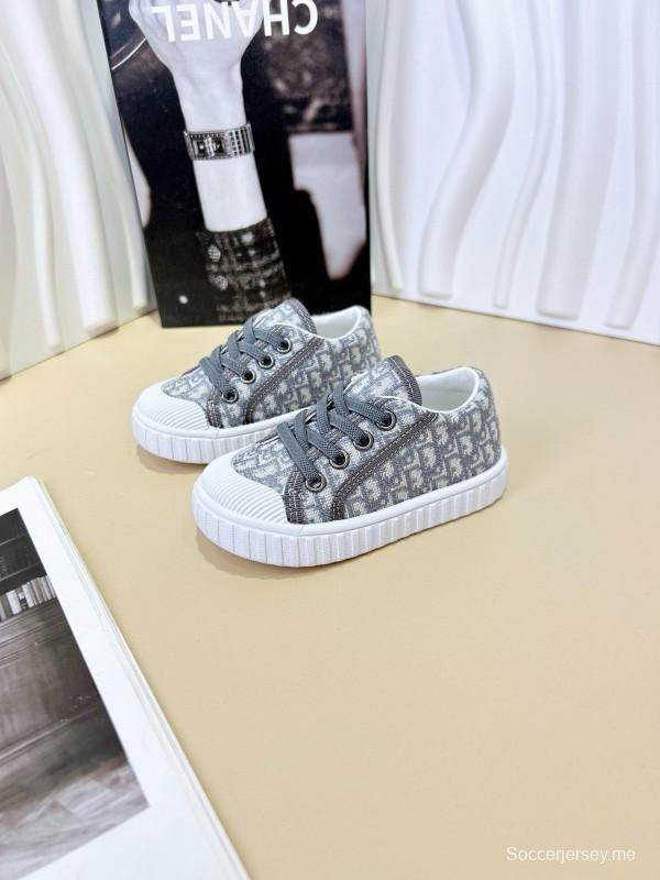 2024 Kids CHANEL Gray Beige Black Canvas Sneakers