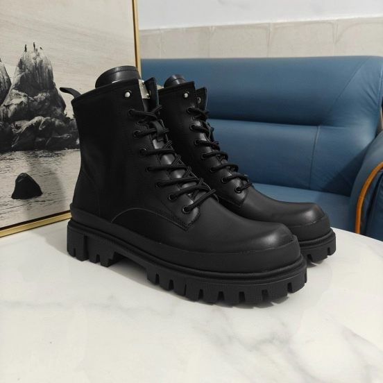 2024 Unisex Dolce & Gabbana Black Leather Combat Boots
