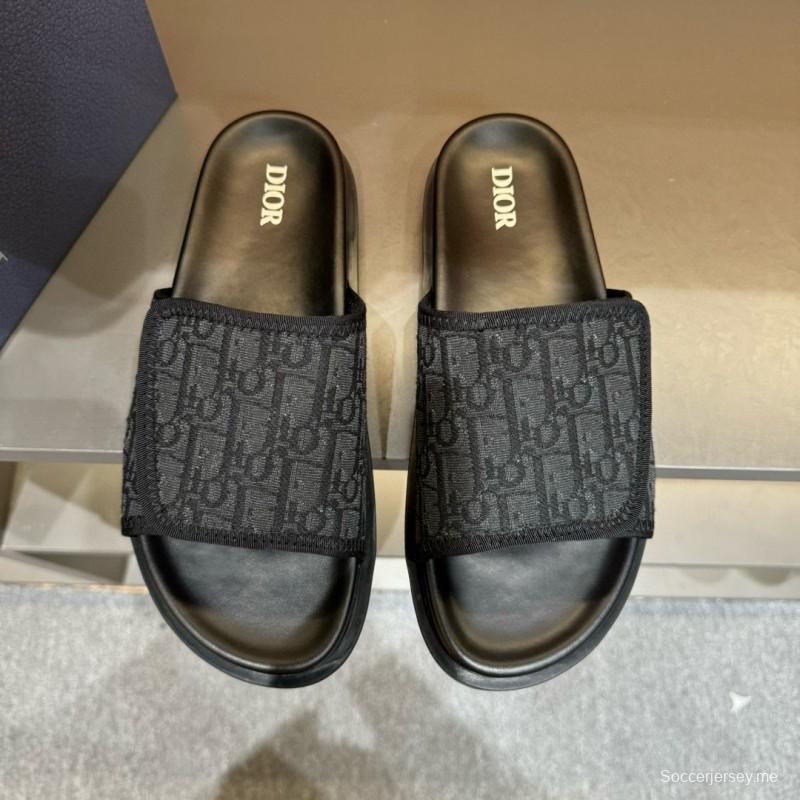 2024 Dior Black Fabric Leather Slippers MJ00180