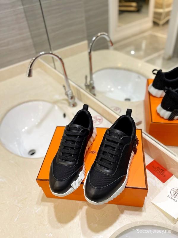 2024 Unisex Hermès Black Imported Glazed Calfskin Imported Rain Velvet Casual Sneakers MJ00320