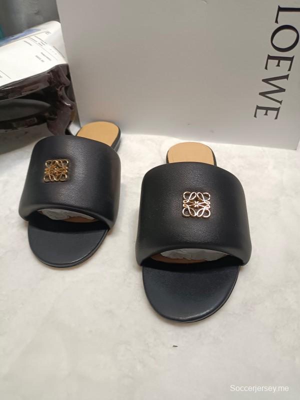 2025 Women Loewe Black Leather Slippers LY00000