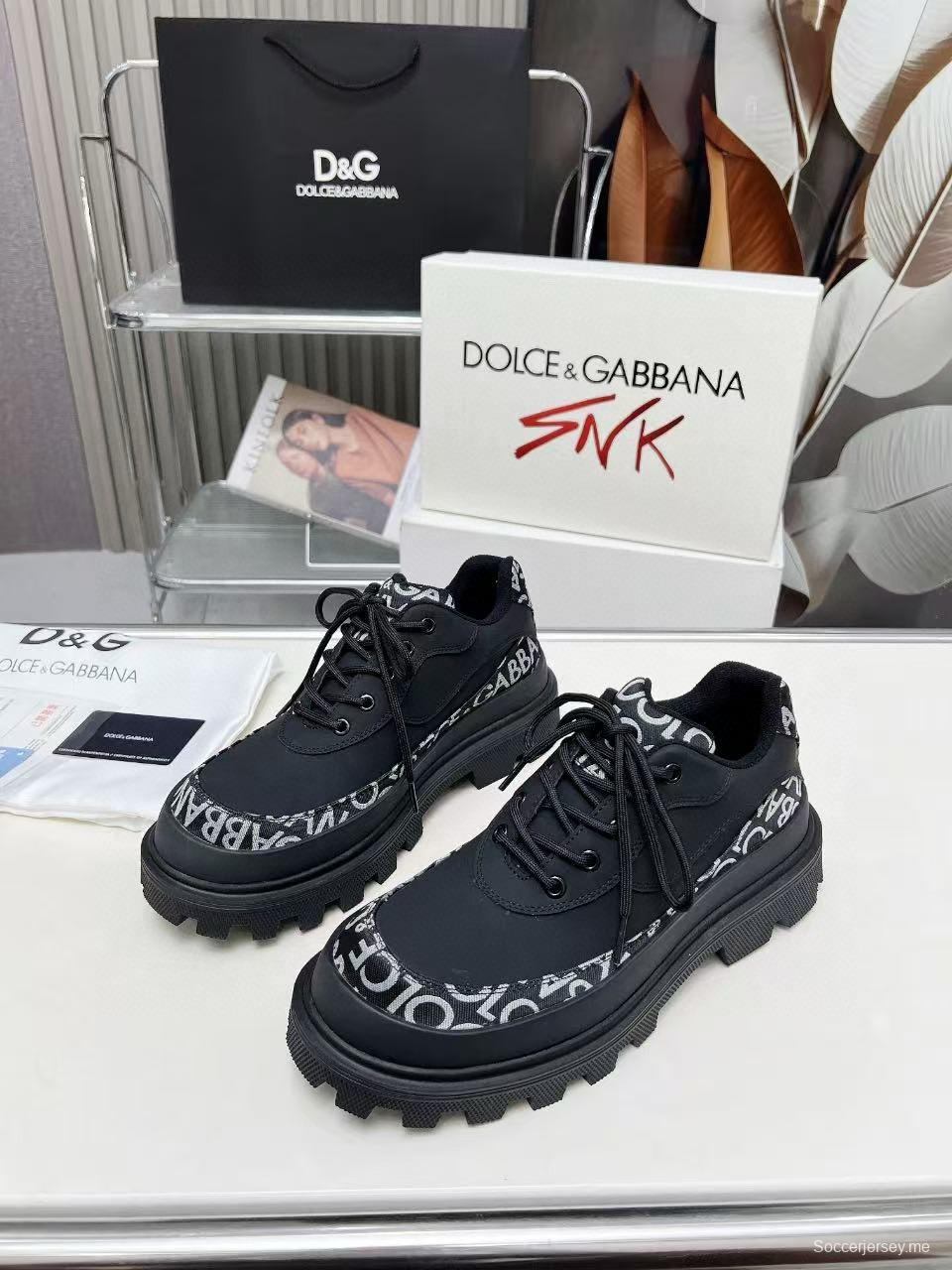 2024 Unisex Dolce & Gabbana Black Fabric Leather Chunky Sneakers