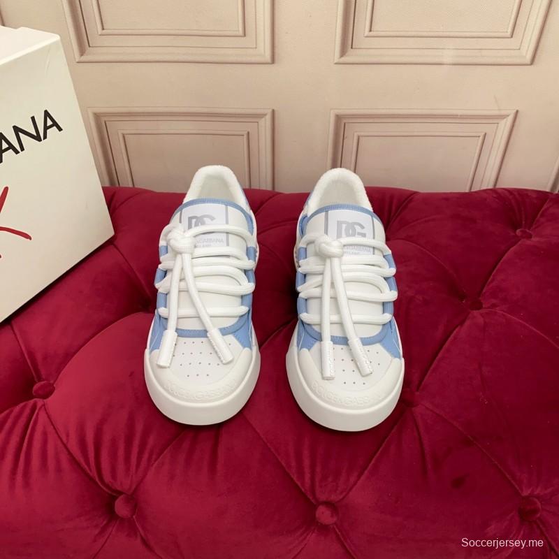 2025 Women Dolce & Gabbana White Blue Mesh Leather Sneakers