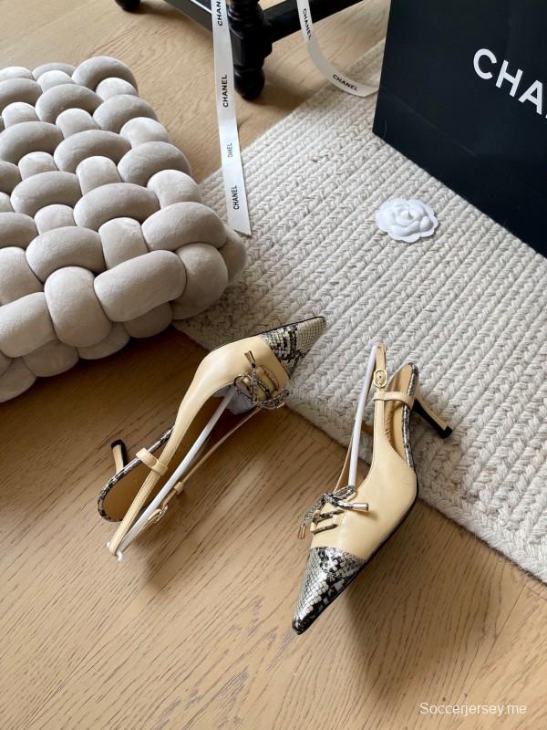 2025 Women Chanel Beige Snake Leather Heels KFY00320