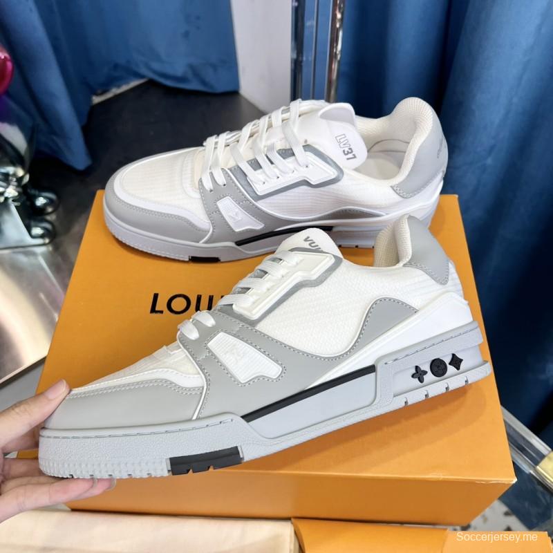 2025 Unisex Louis Vuitton White Grey Leather Mesh LV Trainer