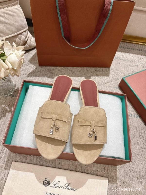 2025 Women LP Beige Suede Slippers