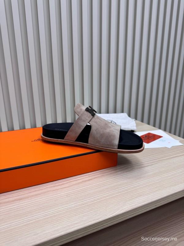 2025 Slippers Hermès Sand Beige Suede Double Strap