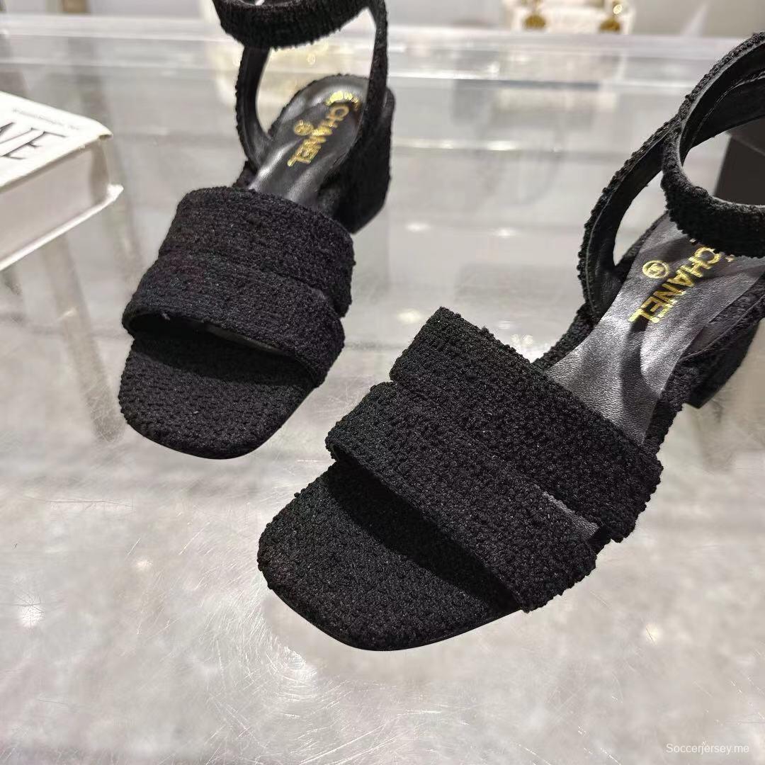 2025 Women Chanel Black Tweed Sandals LY00280