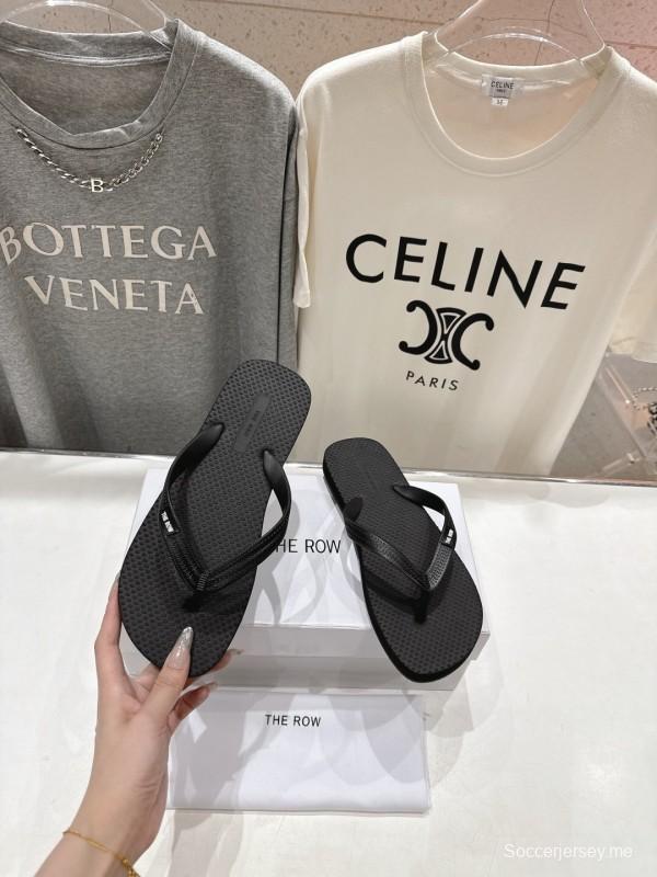 2025 Unisex The Row Black Rubber Flip Flop Minimalist Design Casual Beach Sandals KFY00160