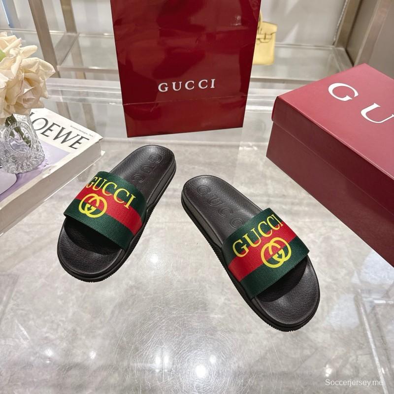 2025 Gucci Green Red Black Rubber Slippers